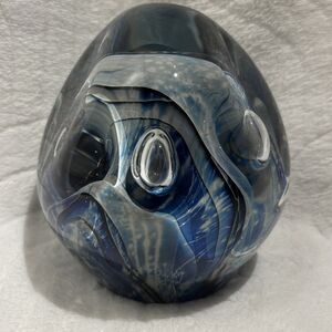 Robert Eickholt Art Glass Blue Swirl Paperweight Signed 1992